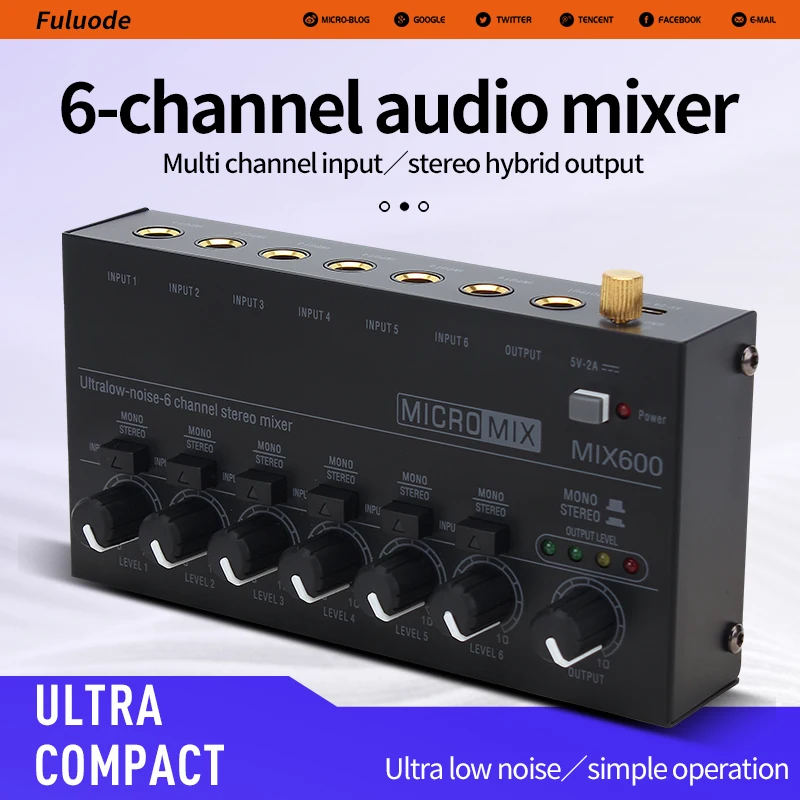 Channels Stereo Mixer Mini Professional Sound Mixer Audio Portable Low-Noise Line for Recording audio mixer