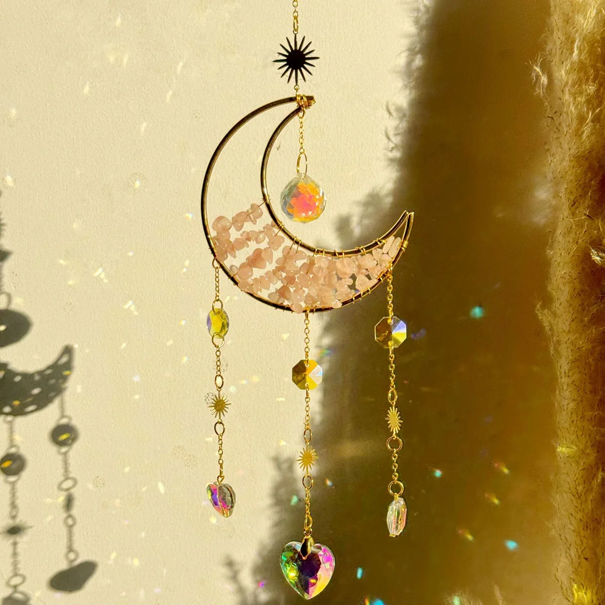 Crystal Sun Catcher Wind Chimes Wall Hanging Decor Prism Wind Bell Moon Catchers Rainbow Maker Bedroom Home Decoration Art Gift