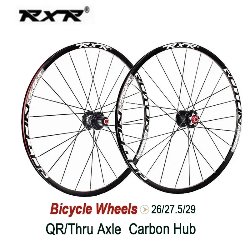 

RXR Carbon Hub Bicycle Wheels 26/27.5/29inch Mountain Bike Wheelset 7-11 Speed with Quick Release/Thru Axle Fit Disc Brake