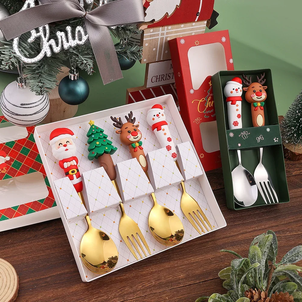4PCS Christmas Coffee Spoons Christmas Stainless Steel Small Spoon Teaspoons Dessert Spoon New Year Christmas Ornament Tableware
