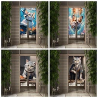 Cartoon AI Cat Door Curtain Funny Dining Room Door Decor Curtain Partition Curtain Drape Kitchen Entrance Hanging Half-Curtain 1