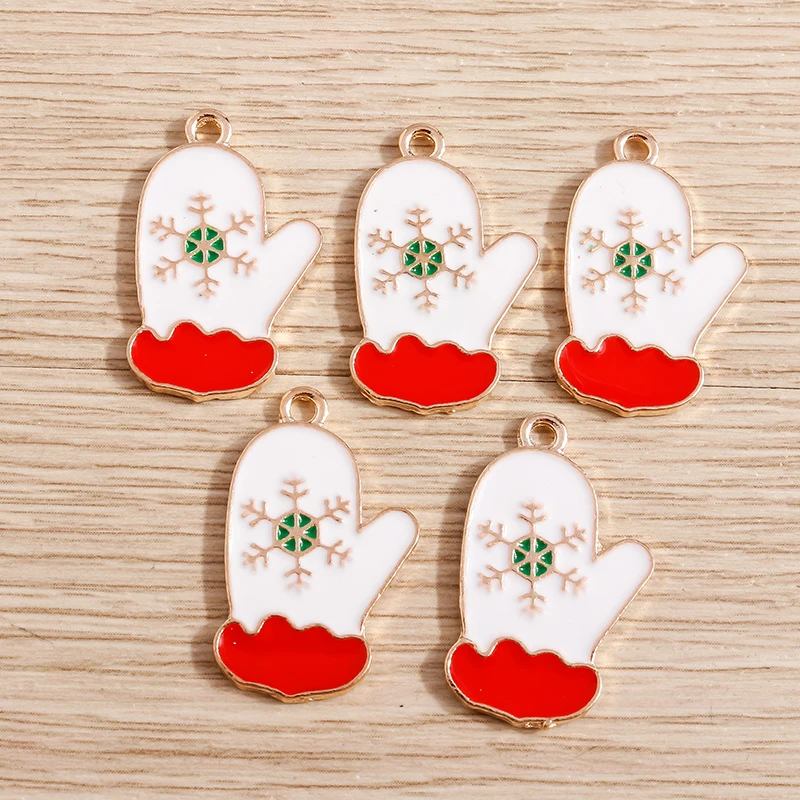 

10pcs 16x25mm Cute Enamel Christmas Snow Glove Charms Pendants for Jewelry Making Drop Earrings Necklace DIY Crafts Accessories