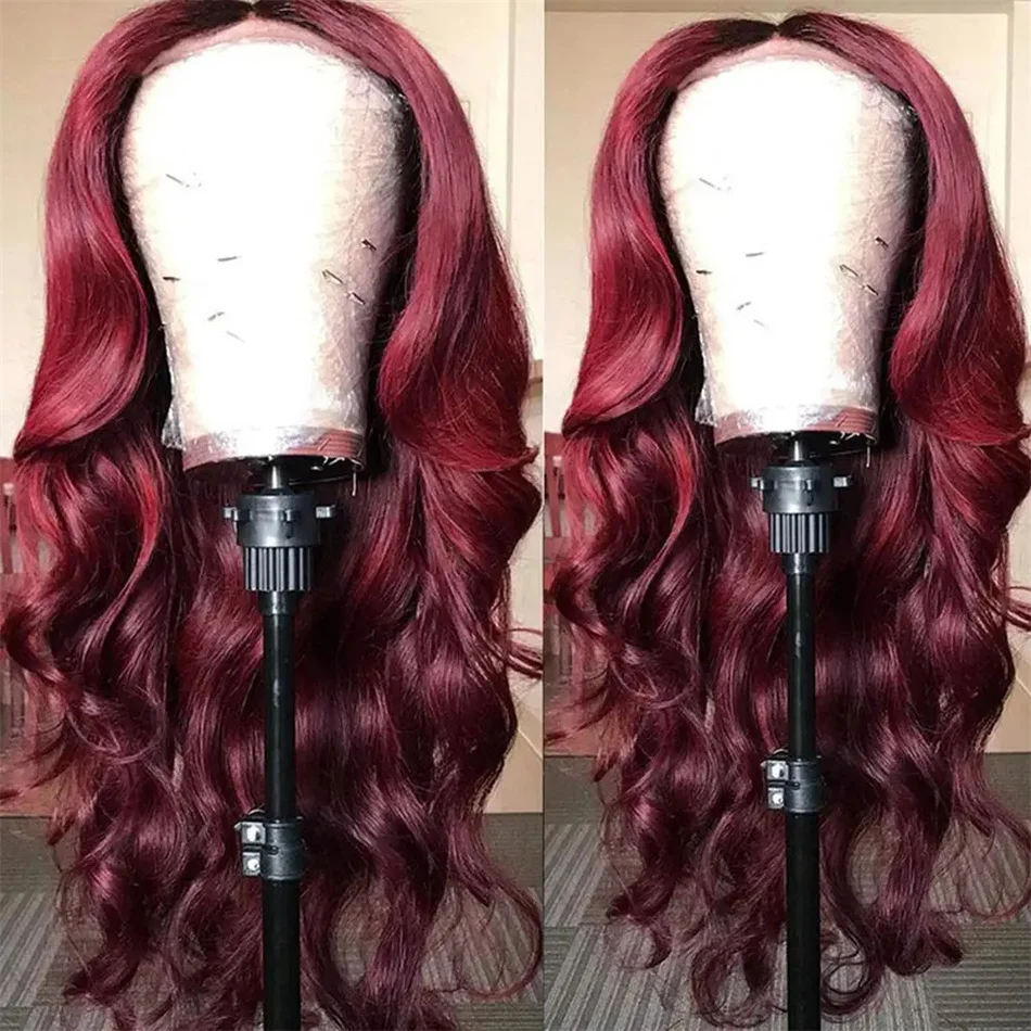 

99J Burgundy 13x6 180 Density Lace Frontal wigs Human Hair Body Wave 30 40Inch 13x4 Lace Front Wig HD Transparent Wine For Women