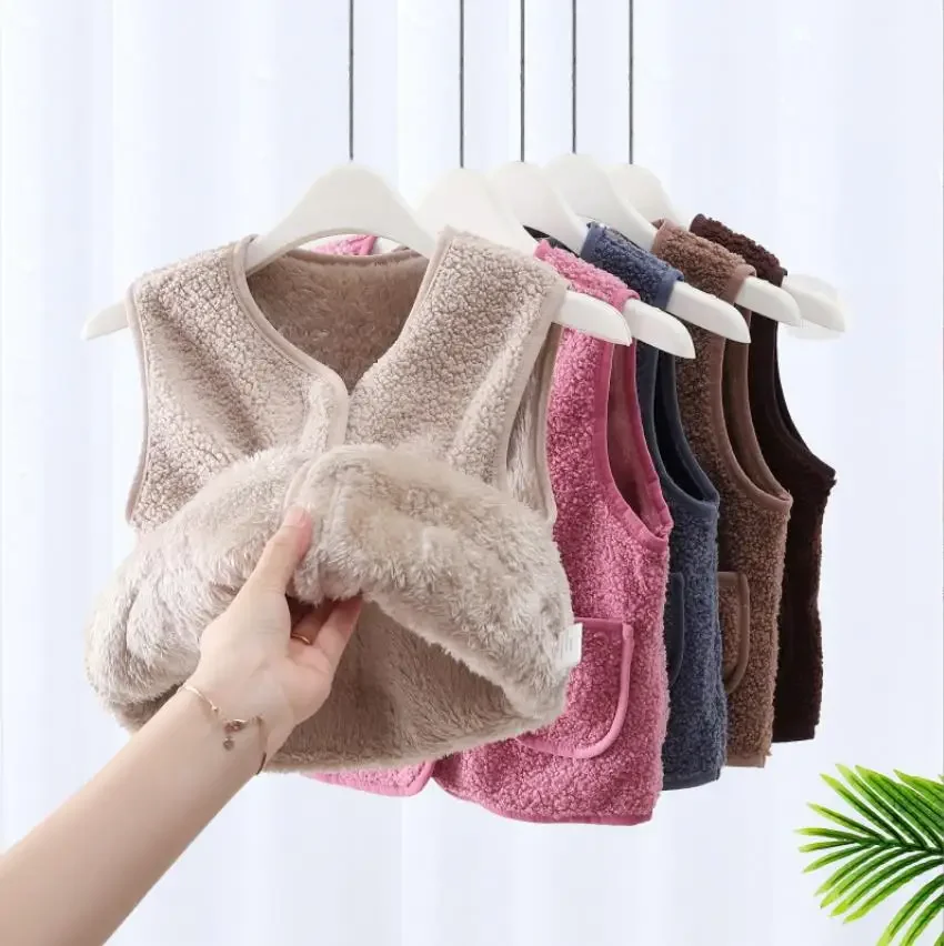 Autumn Winter Boutique Baby Clothes, Designer, Boys Girls, Solid Colour, Fleece, Warm, Thicken Vest, Waistcoat, Christmas, Kids Outerwear, kids jackets