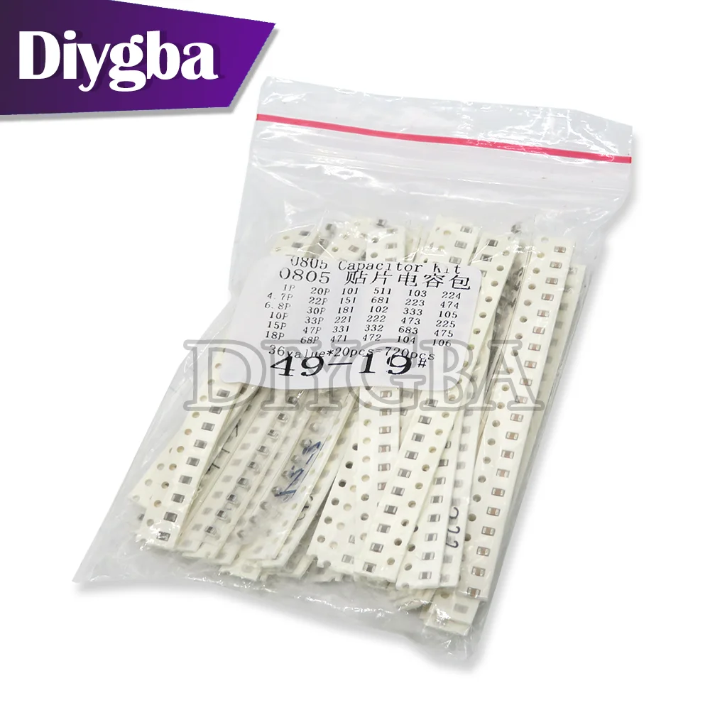 0603 0805 1206 SMD Capacitor Kit 320PCS 720PCS 2500PCS 16/36/50 Values 1PF 4.7pf 6.8pf 1nf 1uf 4.7uf 100pf