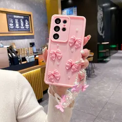 Cute 3D Pearl Bow & Chain Phone Case for Redmi Note14Pro 4G (Pink)