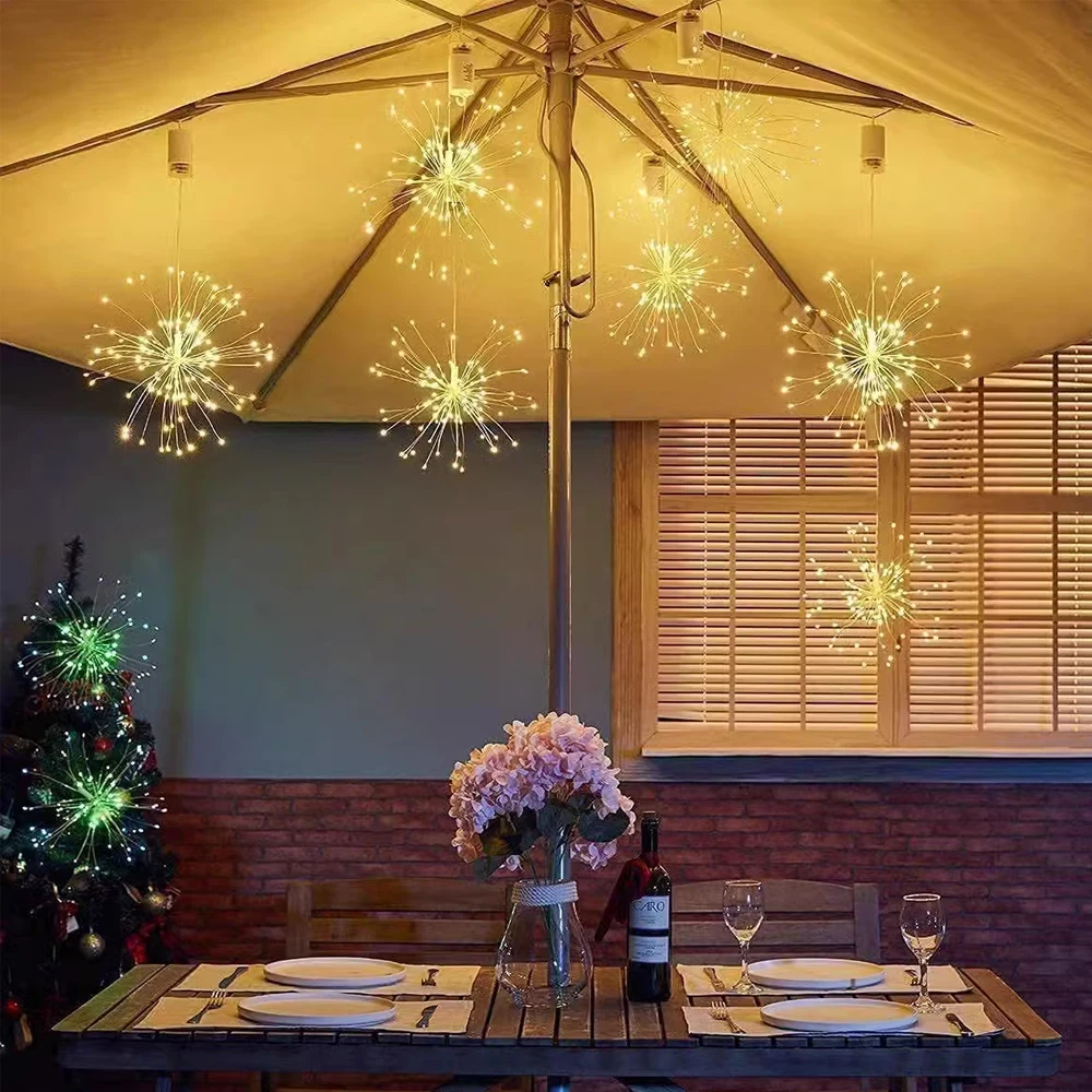Solar Firework Light 360/480 Led Copper Wire Starburst Outdoor Fairy Light with 8 Modes Remote for Garden Patio Tree Eave Party