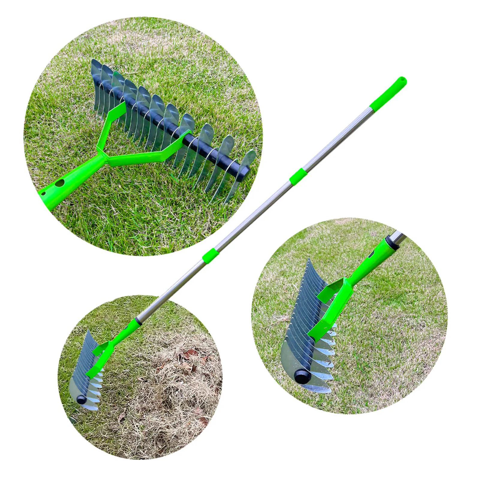 Bow Rake Dethatcher Rake Lawn Thatching Thatch 3 Sections Stainless Steel Dethatcher Lawn for Clearing Dead Grass