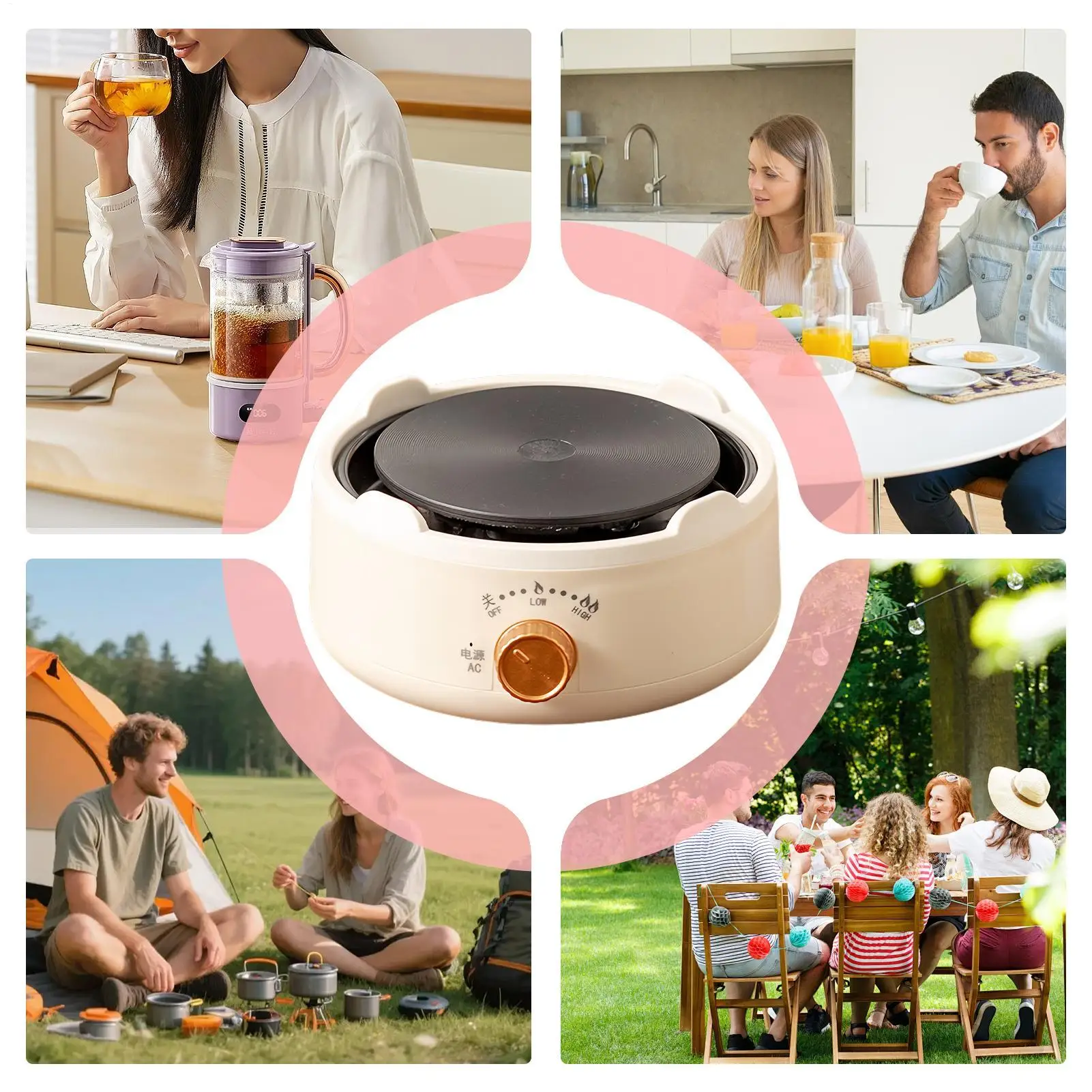 Small Hot Plate Single Electric Burner Coffee Heater With Adjustable Control Tea Kettle Warmer For Outdoor Hotel Camping Party