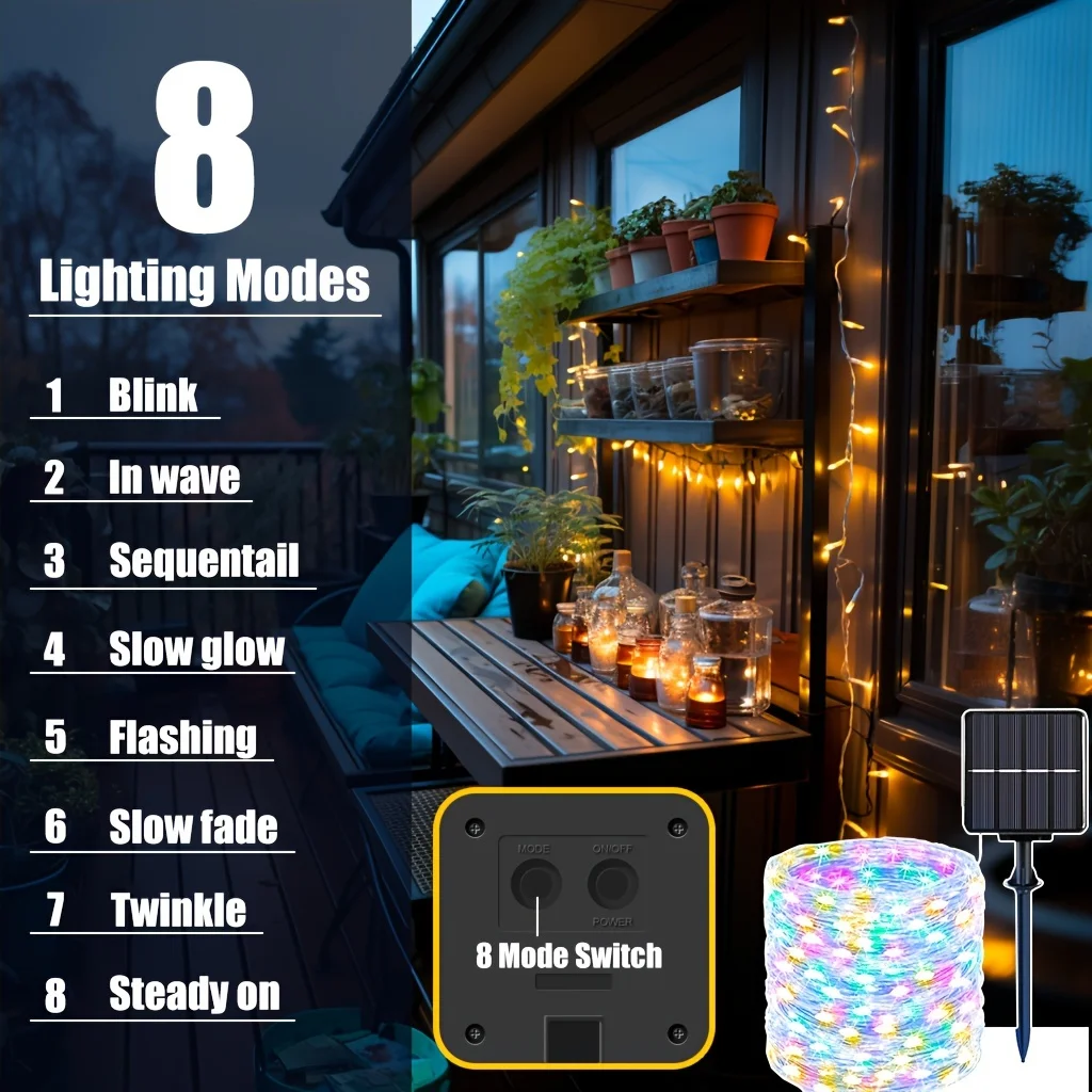 1/2/4PCS Solar LED Light Outdoor Festoon Waterproof 8 Modes of Garland Copper Wire String Light for Home Garden Party Decoration