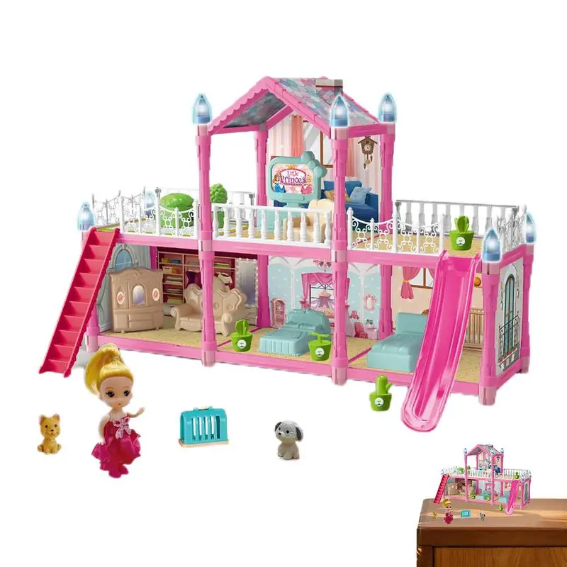 

Girls Castle Playset Building Villa Playhouse For Little Girls Educational Light Up Princess Toys Play House For Children's Day