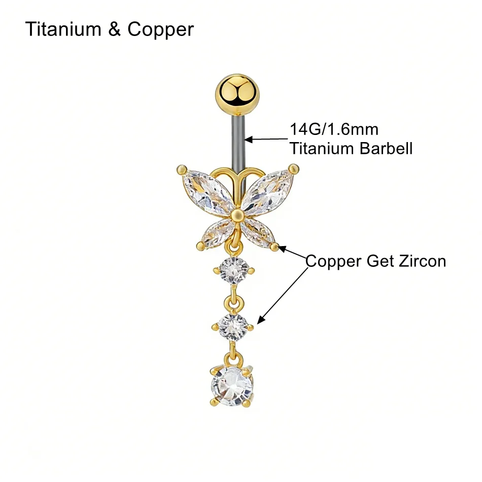 14G Titanium Bar Belly Button Rings Dangle CZ Charms 6mm 16mm Curved Barbell Navel Piercing Jewelry for Women Body Accessories 6