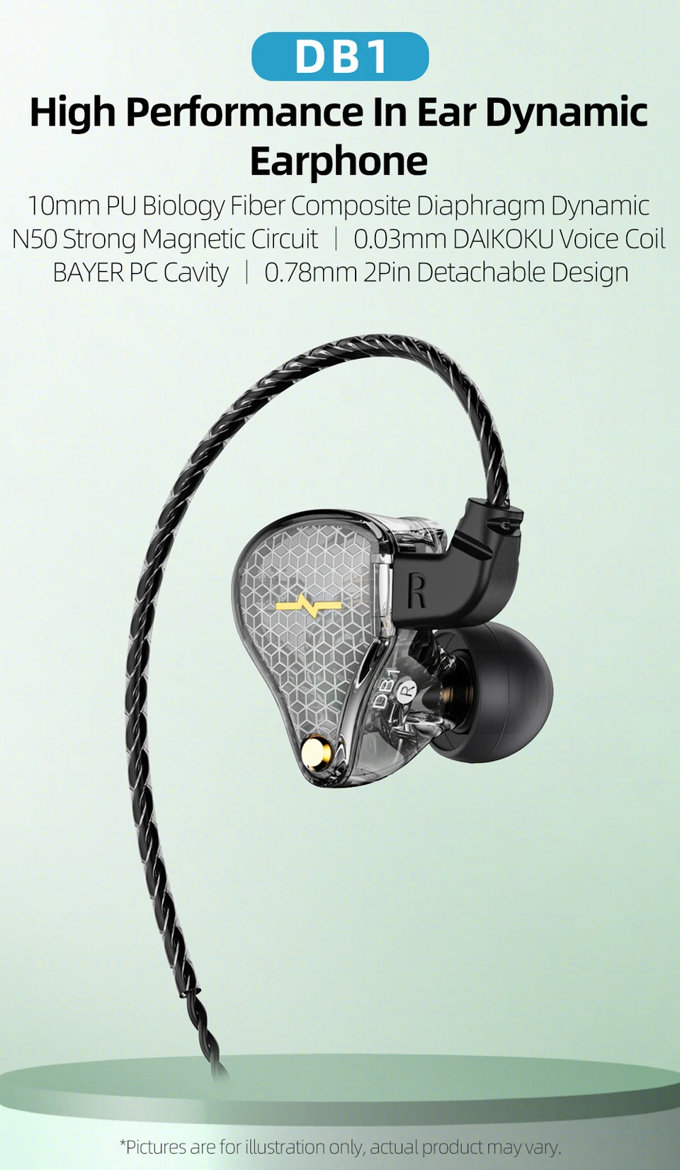 2021 NiceHCK DB1 HIFI In Ear Earphone 10mm Dynamic Music DJ Running Sport IEM Earbud Studio Earplug 0.78mm 2Pin Detachable