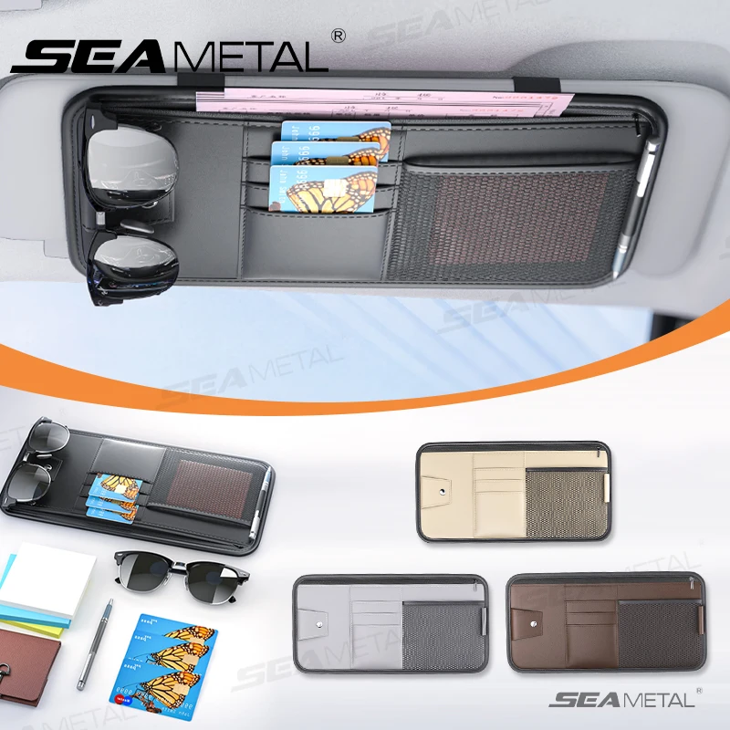 SEAMETAL Car Sun Visor Storage Box Interior Auto Sunglasses Case Cards Holder Multi-functional Car Sunshade Plate Organizer Bag