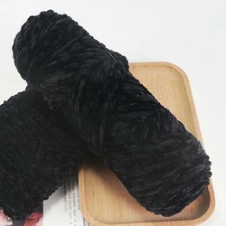 Luxurious Chenille Soft Velvet Yarn for Knitting and Crochet Projects (Black)