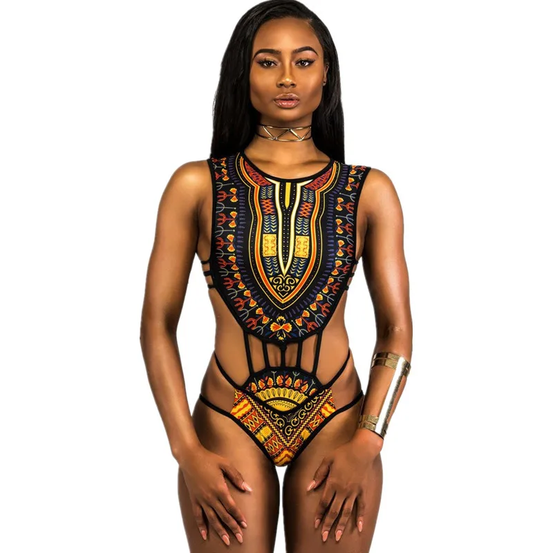 

Women's Printed One-piece Swimsuit Summer Hollowed Out Beachwear Swimwear National Style Print Bikini Swimming Suits