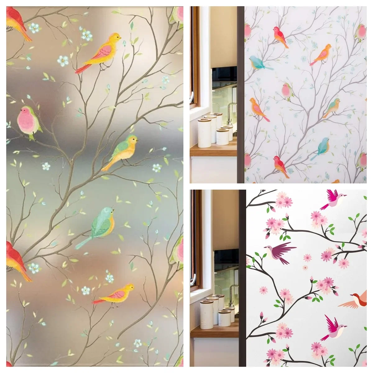 Privacy Window Film Opaque Static Cling Non Adhesive Film Bird Decals Decorative Glass Cover Tint Frosted Stickers for Home