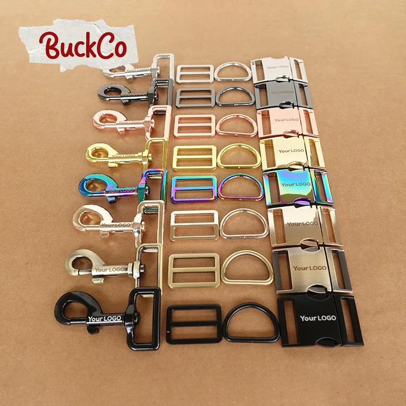 

50pcs/lot Engraved(metal buckle+adjust buckle+D ring+metal dog clasp)30mm webbing plated metal buckle dog collar parts 8 colours