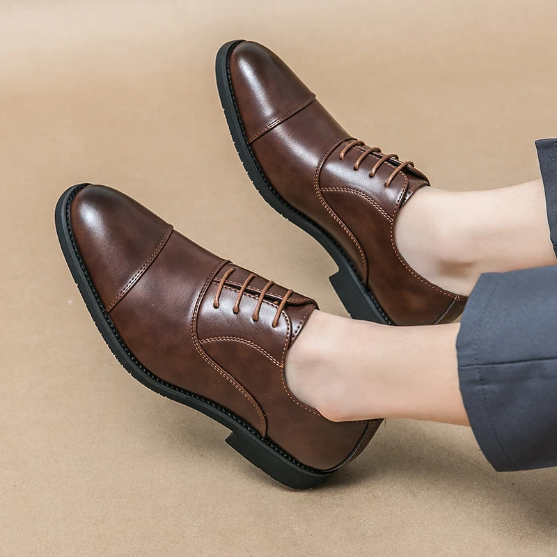 Fashion Luxury Business Formal Leather Shoes Men Prom Dress Wedding Shoes Black Classic Oxford Pointed Gentleman Office