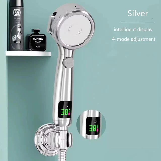 Pommeau de douche portatif haute tension pour salle de bain, pomme de douche à économie d'eau, Mode de réglage à quatre vitesses, affichage numérique de la température LED 1