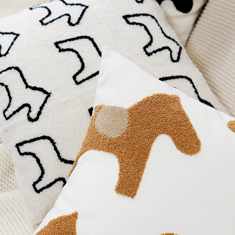 Nordic Embroidered Plush Animal Decorative Pillow Cover