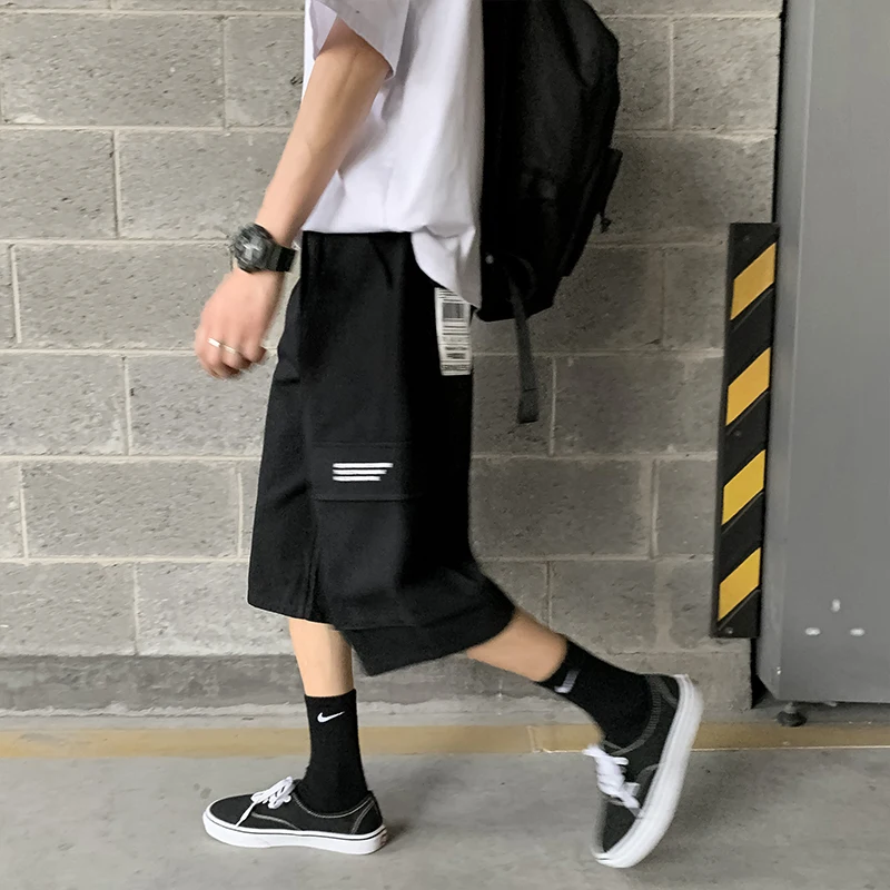 Boy Men Cargo Shorts New Harajuku Fashion Streetwear Solid Shorts Male Joggers Hip Hop Pants Casual Baggy Big Pocket Shorts