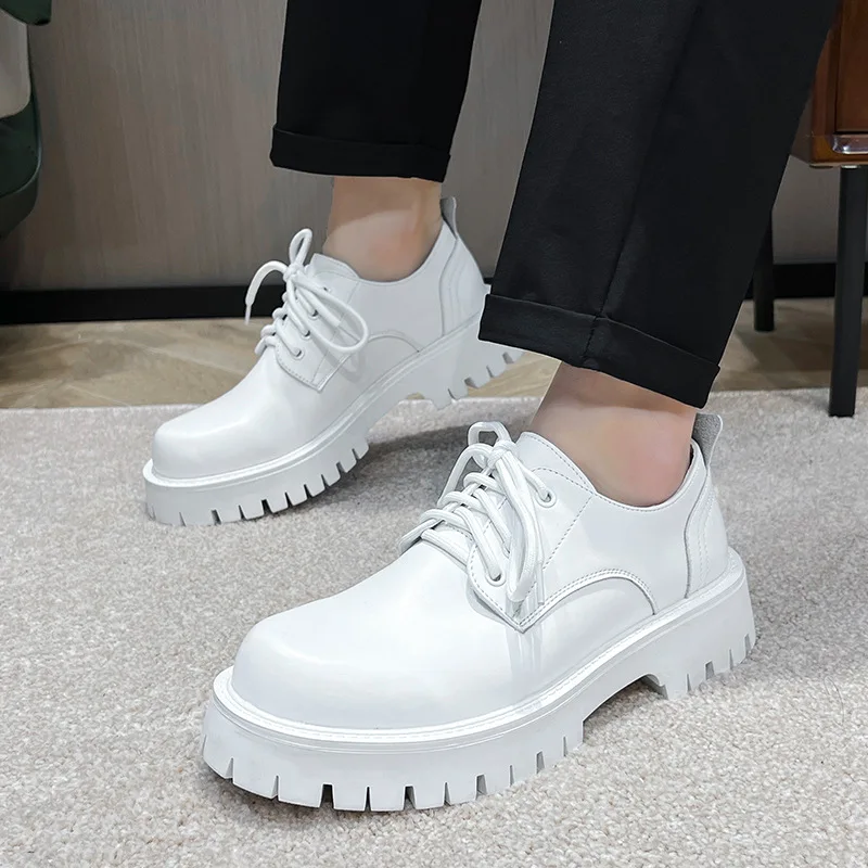 Men Spring Autumn Street Style Teenagers Men's White Heightening Leather Shoes Fashion Black Hombre Daily Casual Dress Classic