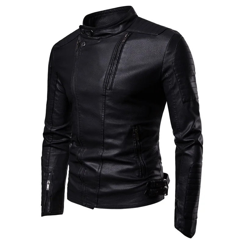 

2023 Autumn Winter New Oblique Pull Motorcycle Leather Jacket Men Fleece-Lined Thickening Trendy Casual Leather Clothing Coat