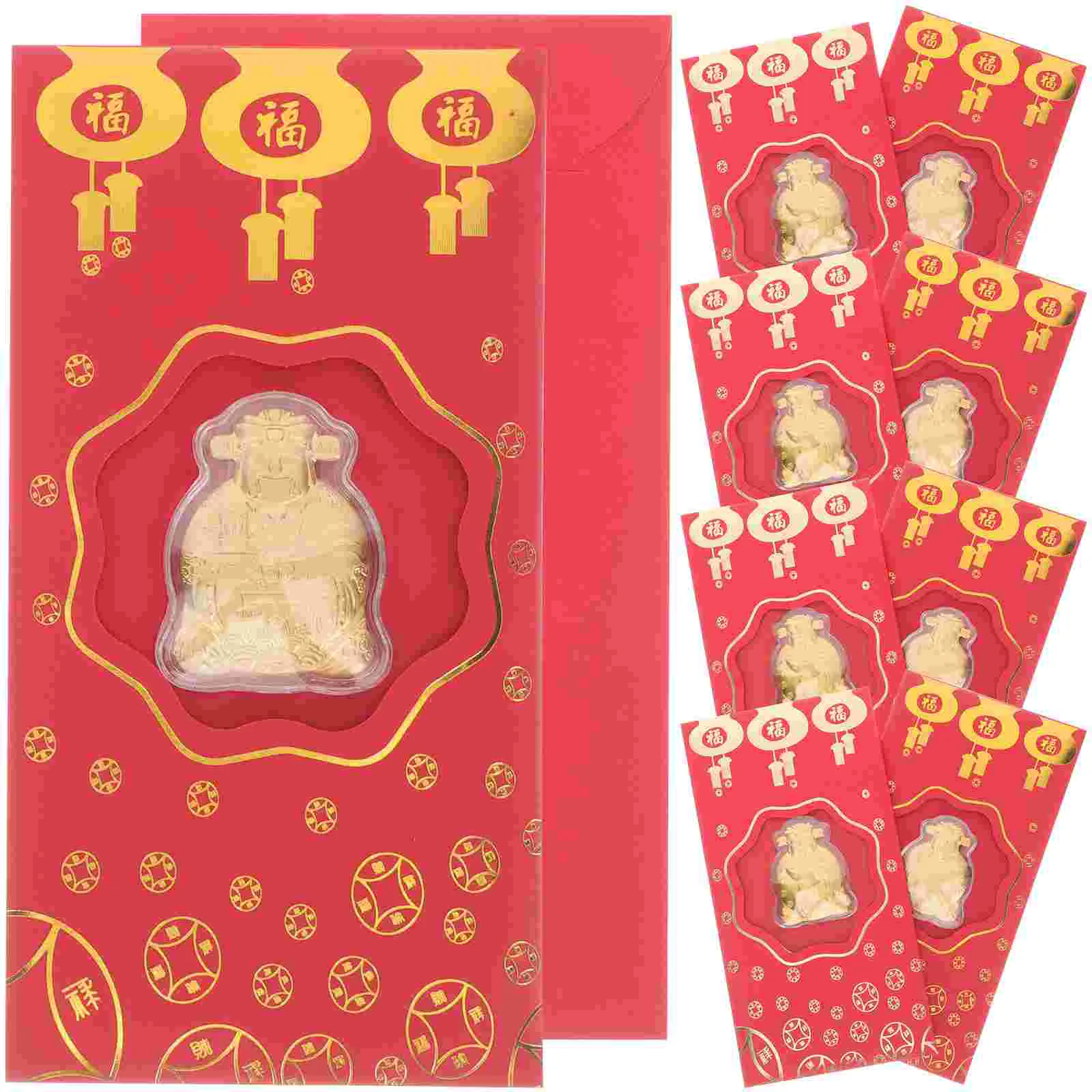 

10 Pcs God of Wealth Red Envelope Kids Envelopes Creative Chinese Traditional The Gold Leaf Money Storage New Year for Packets