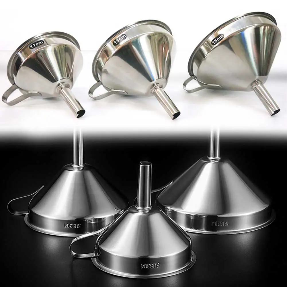 

Stainless Steel Kitchen Funnel Easy to Use Handy Side Handle Ideal for Pouring Liquids Fine Grains into Various Containers
