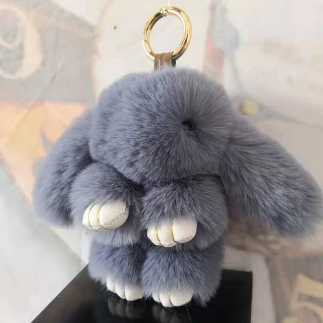 Portachiavi coniglio soffice pelliccia sintetica per le donne peluche  pompon coniglietto lepre portachiavi su borsa auto