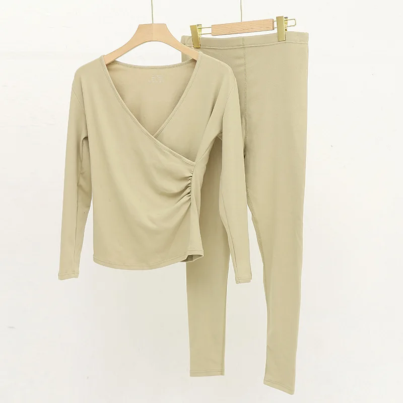 Maternity Thermal Underwear Set Nursing-Friendly Postpartum Lounge Wear Breastfeeding Pajamas Winter Nursing Top maternity nightgown set for Moms