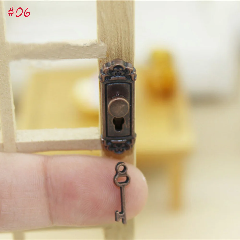 Cute Vintage Funny 1/12 Scale Dollhouse Miniature Door Lock and Key Doll House Fairy Mini Door Retro Metal DIY Accessories 4