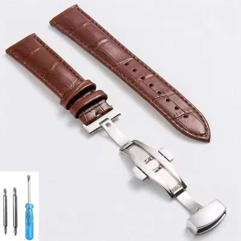 Premium Leather Watch Strap with Butterfly Clasp - Elegant Wristband Accessory