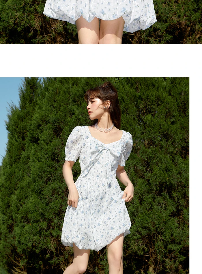 Dress Girl Bow Girl Feeling Summer New Love Fragmented Flower Bud Dress