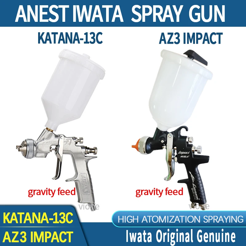 Japan Original Anest Iwata AZ3 Black Paint Spray Gun 1.3mm Katana Car Repair Painting Gun With Plastic Cup Gravity