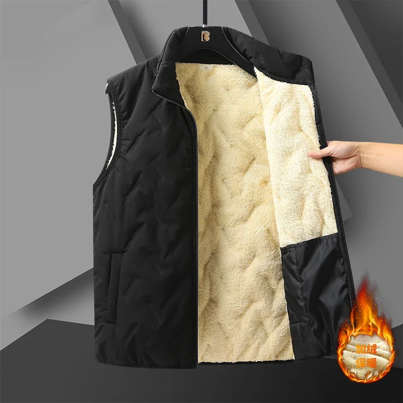 

2023 Thick Warm Sleeveless Jacket Men Autumn Winter Fleece Men Vest Jacket Velvet Thicken Sleeveless Mens Vest Gilet Clothing