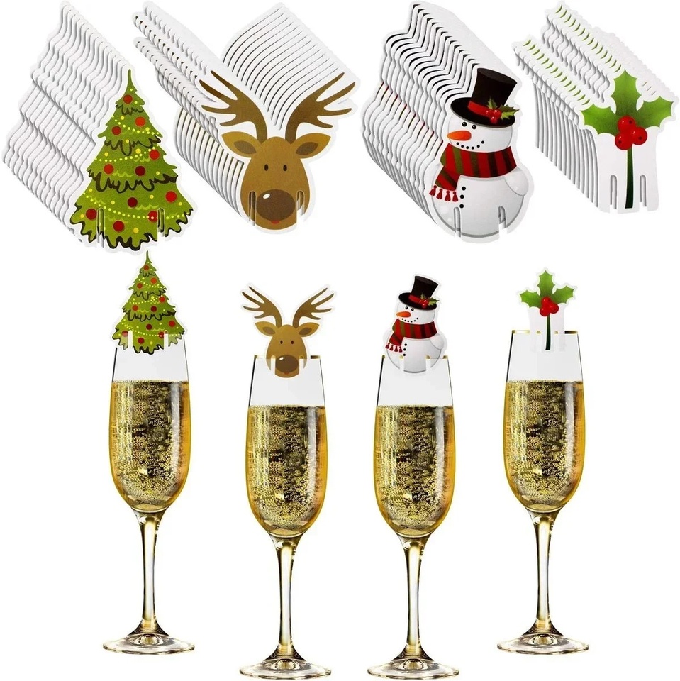 10pcs/set Christmas Glass Cup Card Santa Claus Hat Wine Glass Decor Ornaments Christmas Decorations Navidad Noel New Year 2025