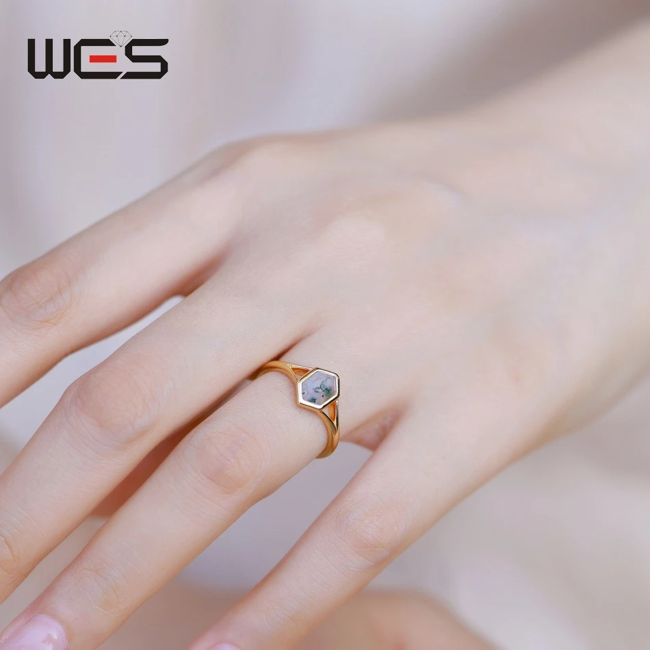 WES 925 Sterling Silver Moss Agate Ring for Woman Luxury Wedding Jewelry Gemstone 5*8mm Party Wedding Gifts Fine Jewelry Trendy WES 925 Sterling Silver Moss Agate Ring for Woman Luxury Wedding Jewelry Gemstone 5*8mm Party Wedding Gifts Fine Jewelry Trendy