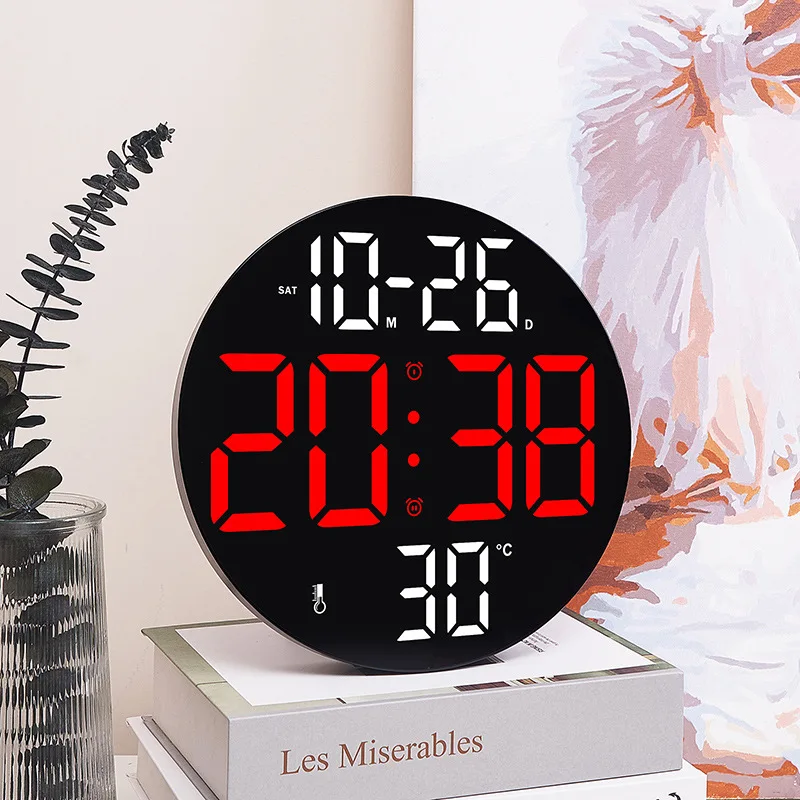 LED Wall Clock Digital Alarm Clock with Remote Control Date Week Display Adjustable Brightness