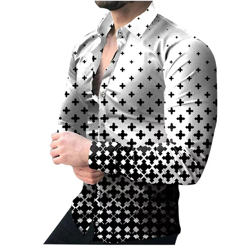Men's shirt graphic cube 3D printed shirt casual long sleeve button top clothing fashion design party ball shirt new design custom iced out cube memory zircon picture pendants necklace locket 3d picture frame photo pendant