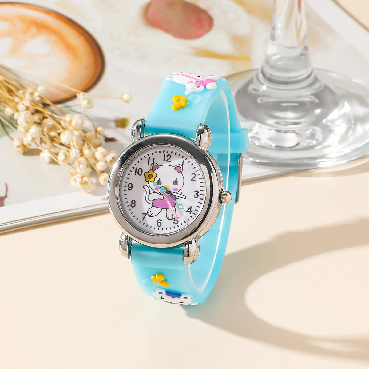 1/2/4pcs-Cute cartoon silicone cat pattern watch decoration holiday gift