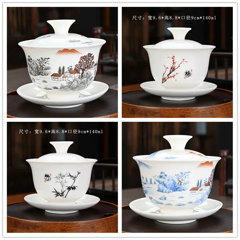 Ceramic Tea Tureen Lid Bowl Saucer Handmade Teaware Chinese Home Decor Kung Fu Porcelanas Tea Cup Sancai Gaiwan Cups