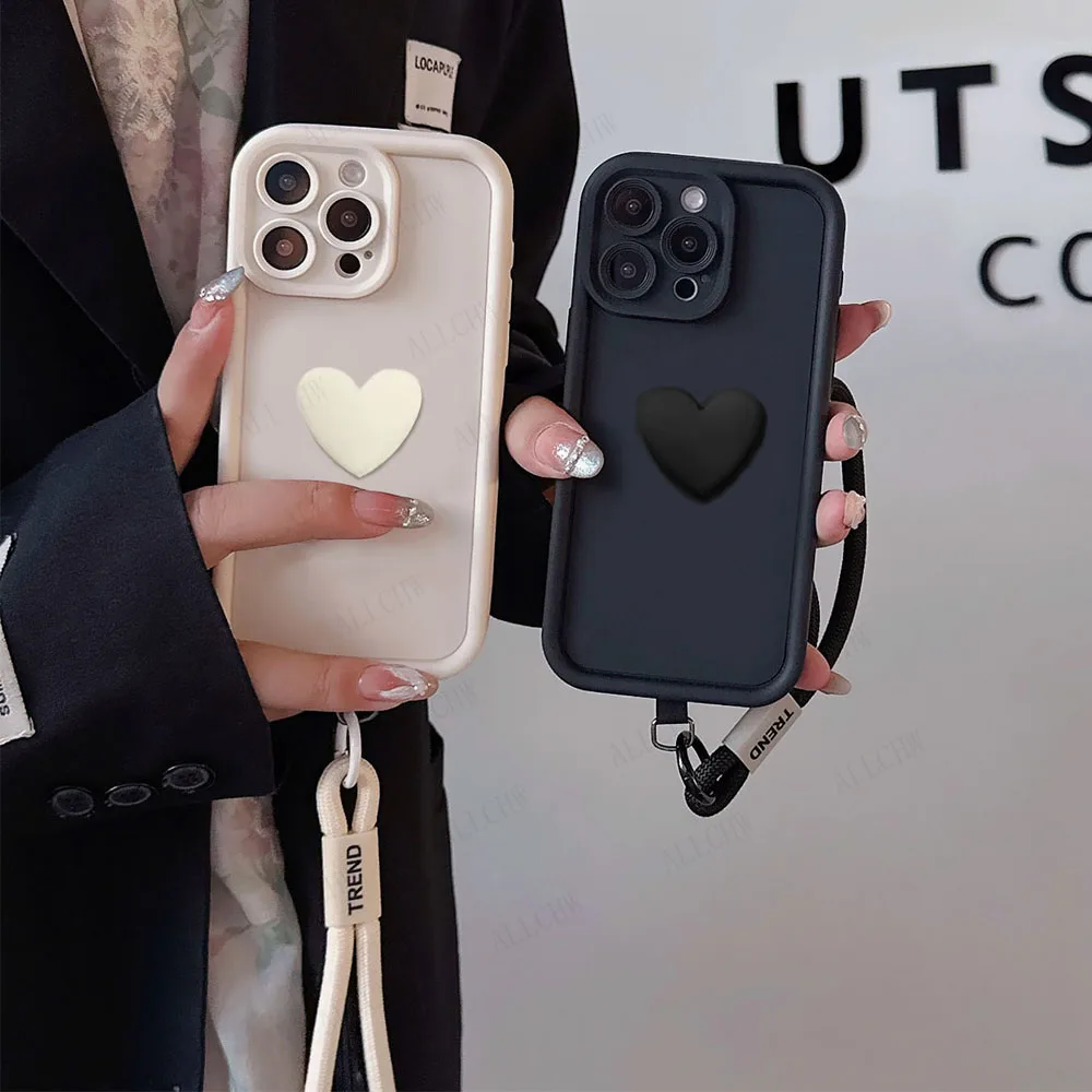 Shockproof Love Heart Silicone Phone Case with Hand Strap