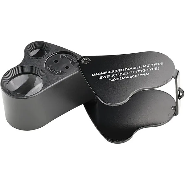 Jewelers Loupe Magnifier 30X 60X Illuminated Foldable With Bright LED Light For Gems Jewelry Coins Stamps