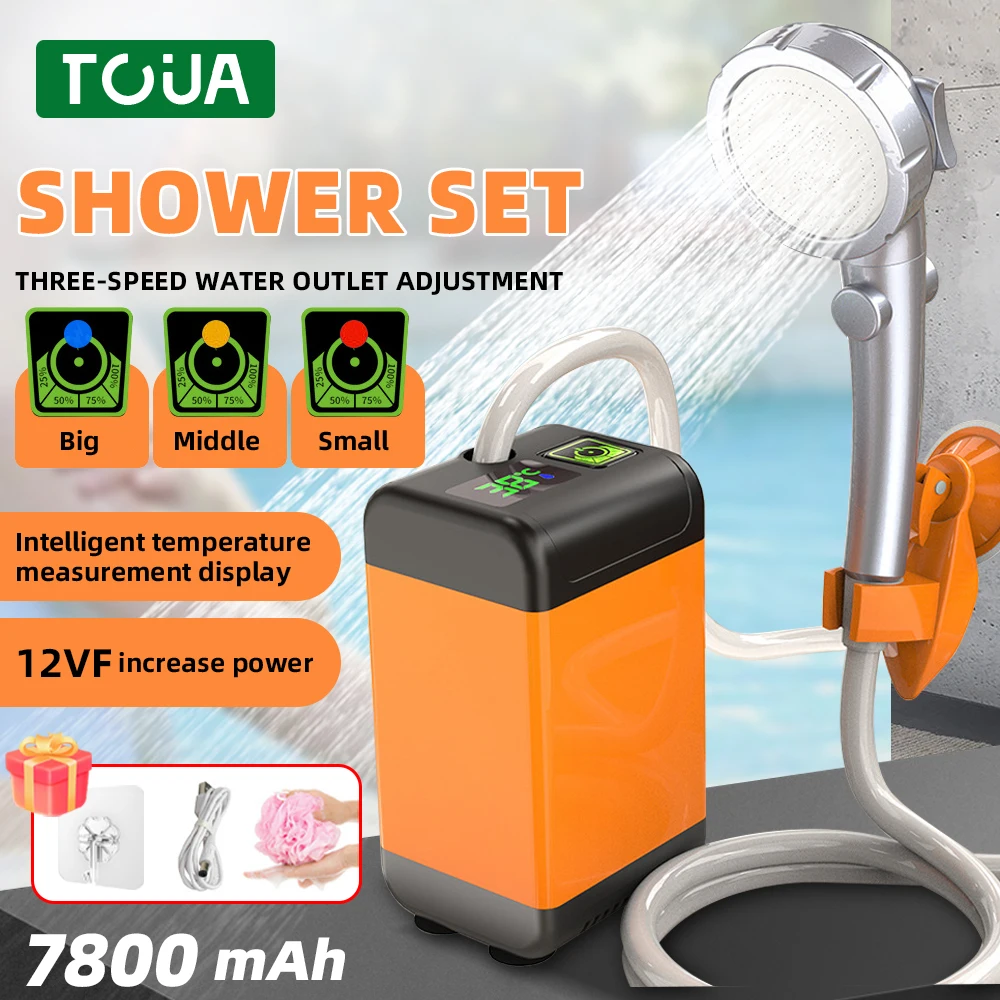 Electric Shower Pump, Portable, Outdoor Camping, IPX7 Waterproof, with Digital Display, for Hiking Travel Beach Pet Washing