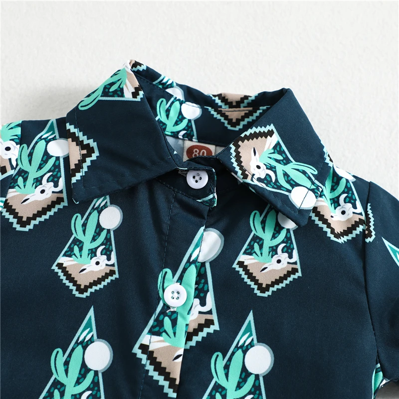 Children Shirts Baby Boys Button Up T-shirt Casual Cow's Head Print Lapel Short Sleeve Tops Toddler Summer Clothes Shirt