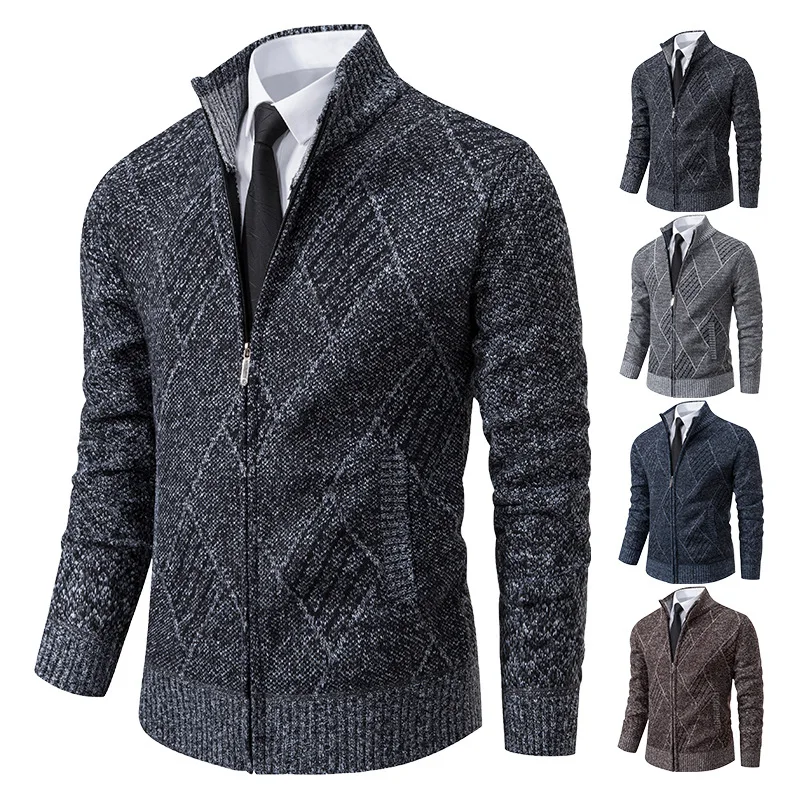 Knitted men's outerwear cardigan sweater fashion 2023 new trend plush thickening middle-aged and young sweater