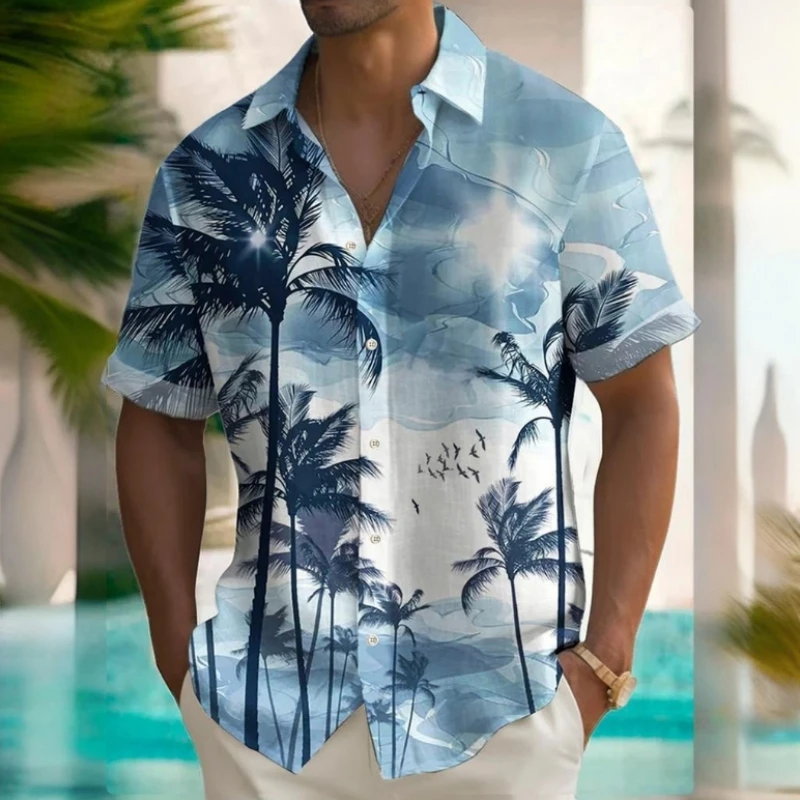 3d Beach Flower Print Hawaiian Shirts Men's Summer Casual Short Sleeve Shirts For Men Loose Oversized Clothing casual short sleeved shirt,short sleeved shirt,hawaiian shirt