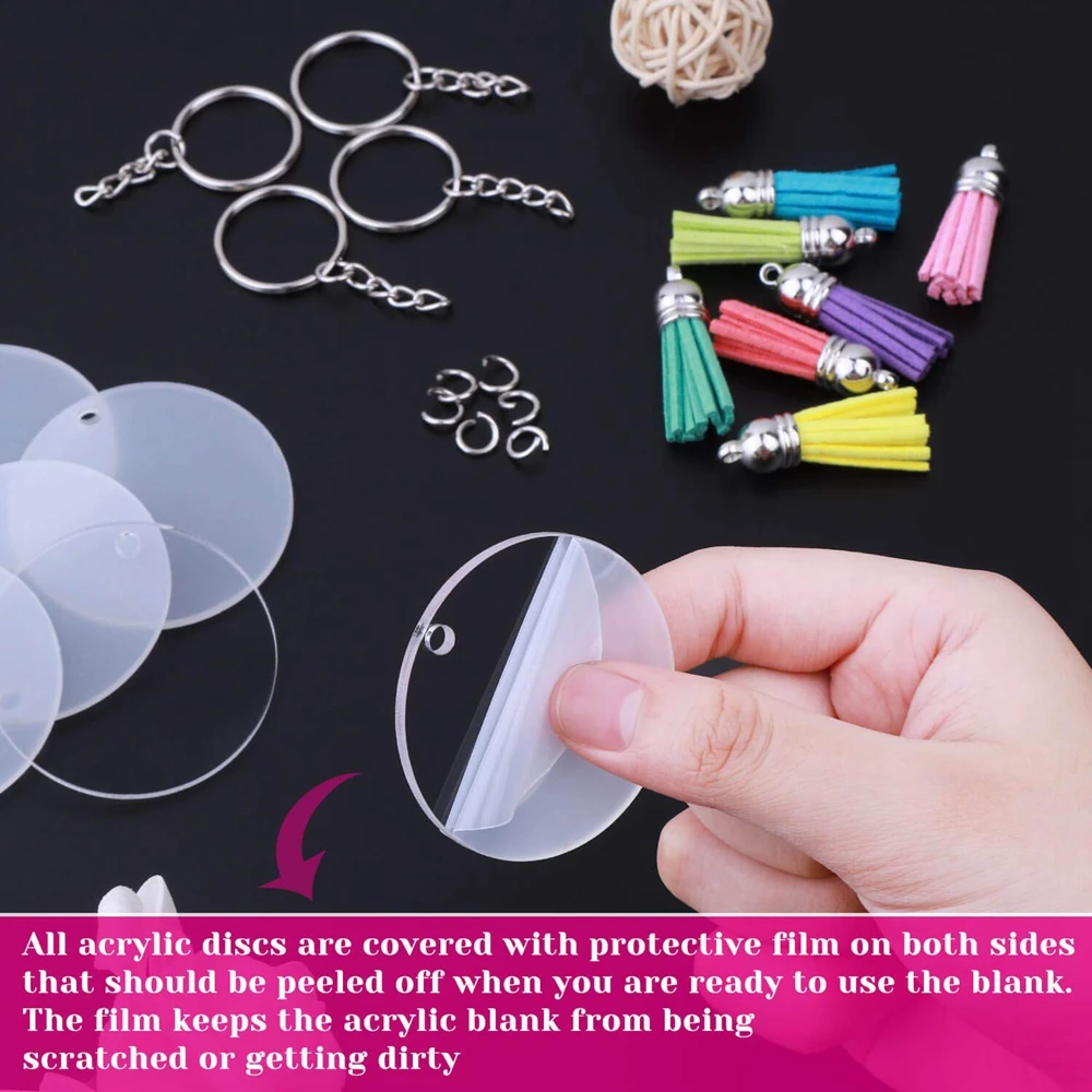 150pcs Clear Blank Keychains Kit Including Acrylic Blanks Tassels Keychain Clips Key Chain Rings and Jump Rings for DIY Crafting
